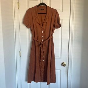 Quince 100% Linen Button Front Dress in Terracotta